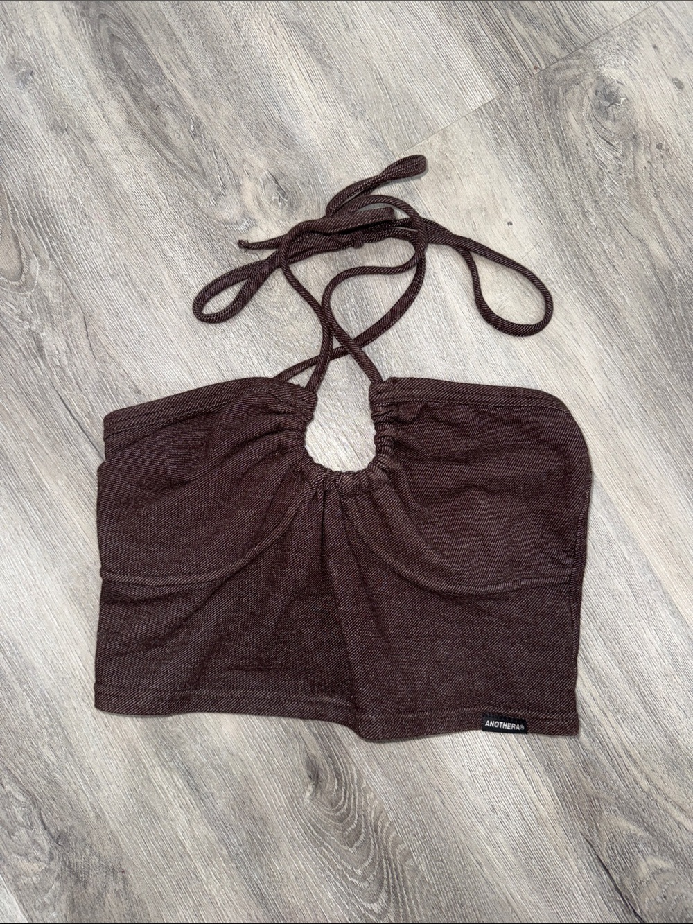 Brown Scrunch Halter Cropped Tube Top - ANOTHERA Korea